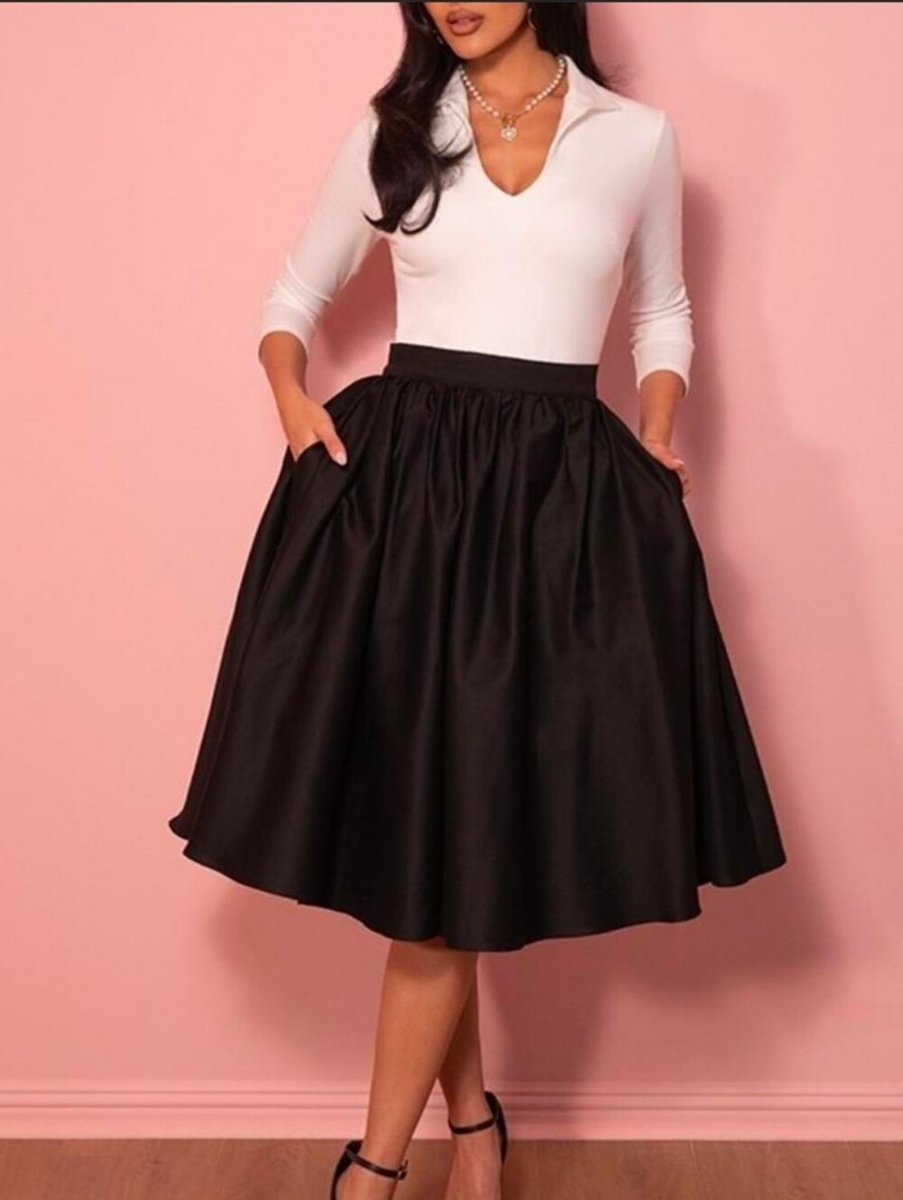 Like New! Pinup Couture Black Swing Skirt W/ Pockets Midi XL